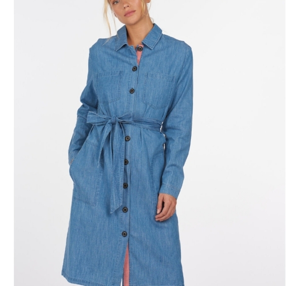 Barbour Tynemouth Denim Utility Shirt Midi Dress In Authentic Wash 10 - Picture 4 of 16